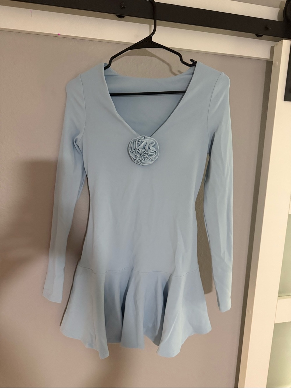 Light Blue Women's Long Sleeve V-Neck Maternity Dress - Size S